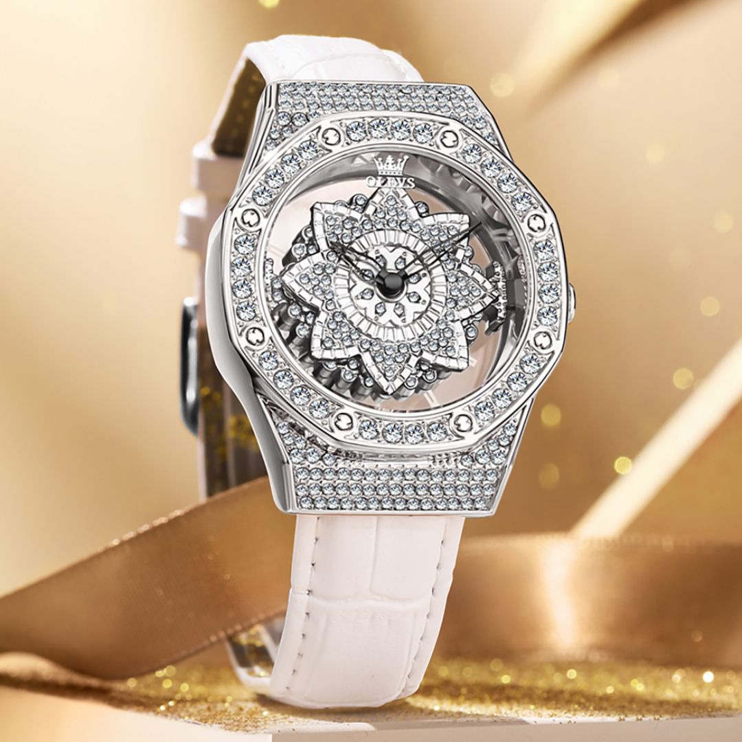 OLEVS 9996 Women‘s Light Luxury Fashion Rotating Dial Sky Star Diamond