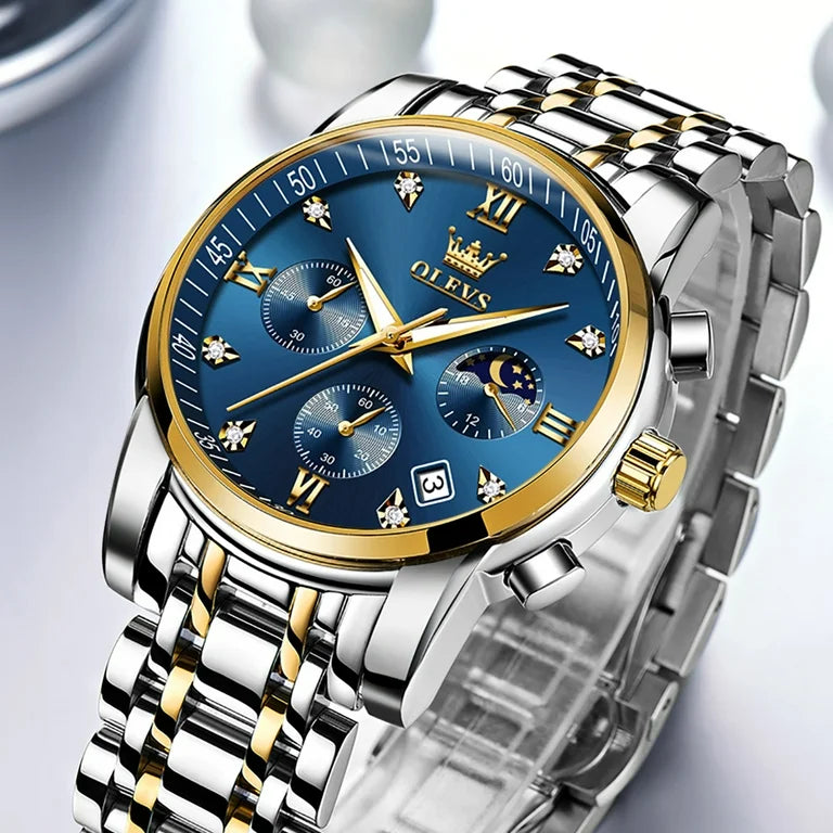 OLEVS Men's Luxury Classic Chronograph Waterproof Stainless Steel Strap