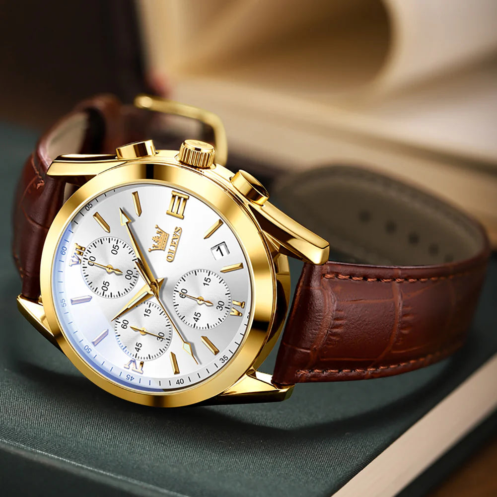 2021 OLEVS 2872 Premium Leather Waterproof Sport Chronograph