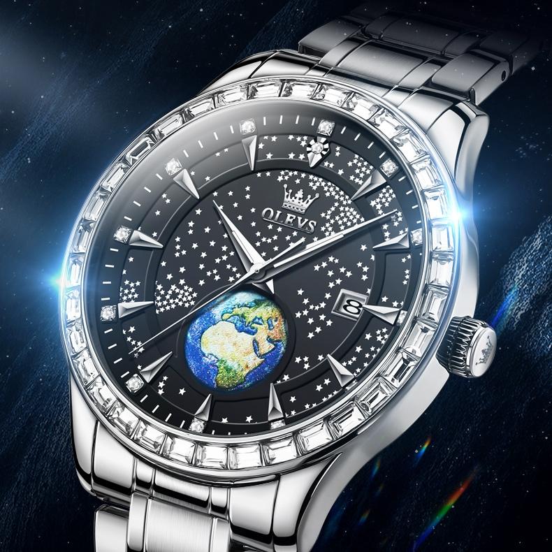 OLEVS Men's Casual Waterproof Luminous Starry Sky Dial
