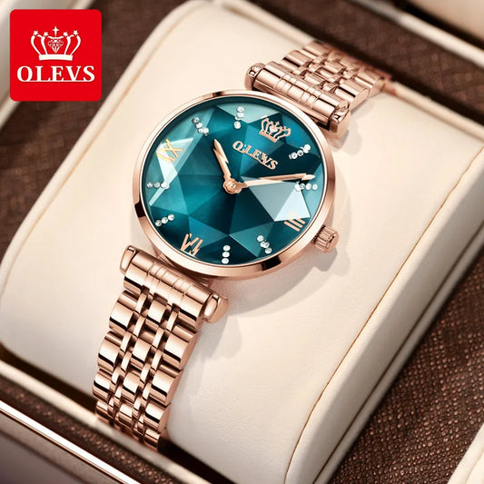 OLEVS 6642 Jewel Waterproof Stainless Steel Watch For Women with Clock Diamond