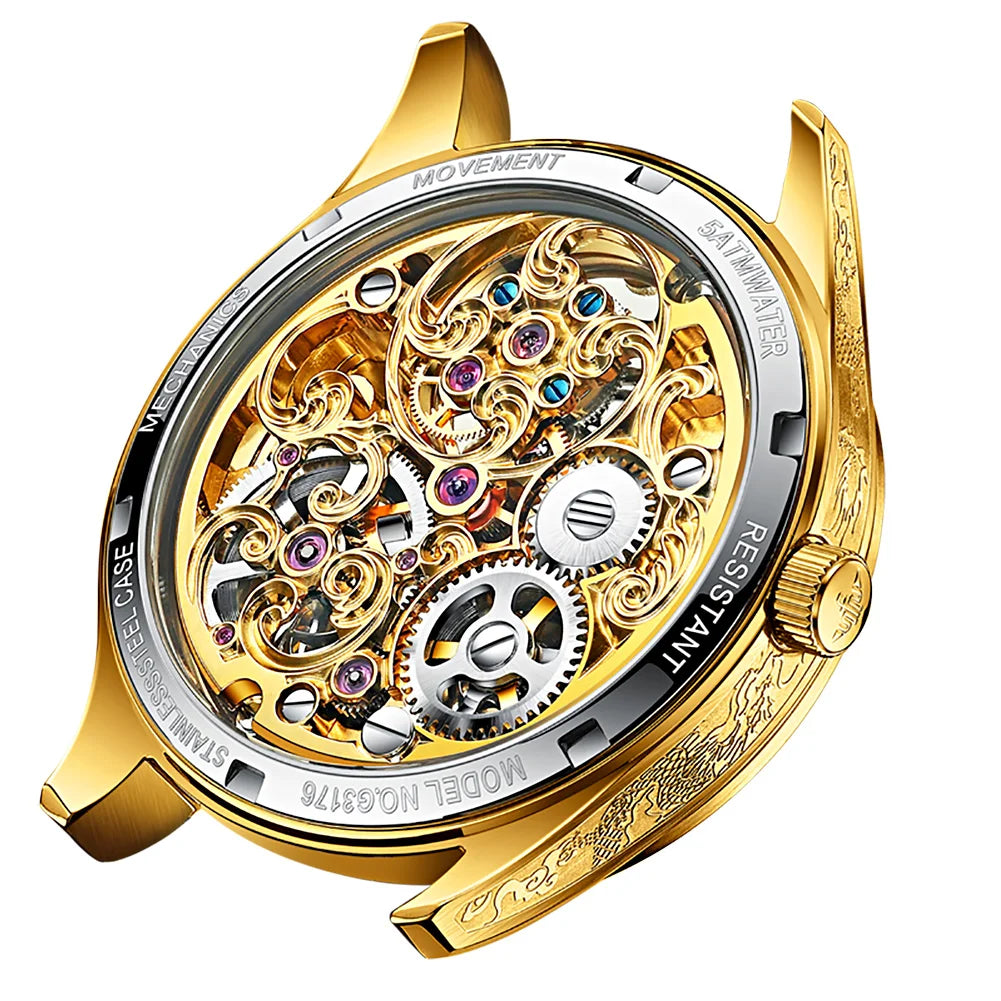 OUPINKE 3176 Waterproof Sapphire Mirror Tourbillon Skeleton