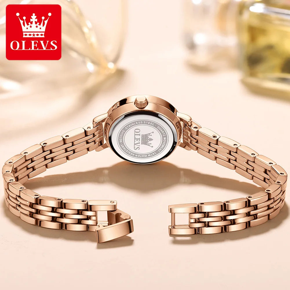 OLEVS 5508 Luxury Stainless Steel Diamond Dial Watch, Bracelet Necklace Set