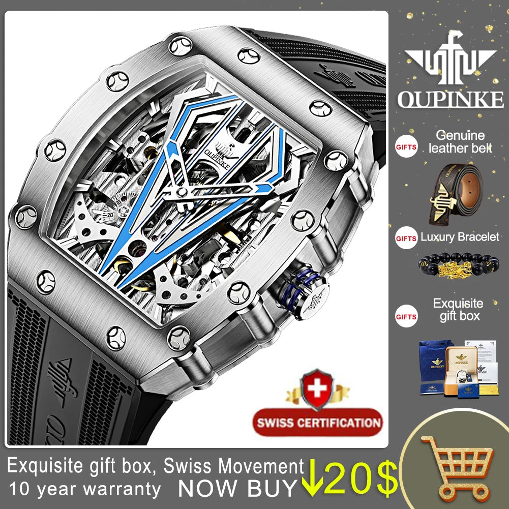 OUPINKE 3179 Luxury Men Mechanical Waterproof Sapphire