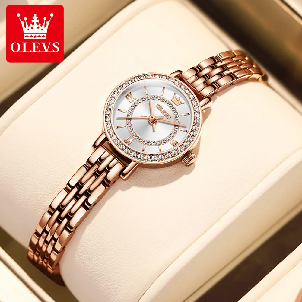 OLEVS 5508 Luxury Stainless Steel Diamond Dial Watch, Bracelet Necklace Set