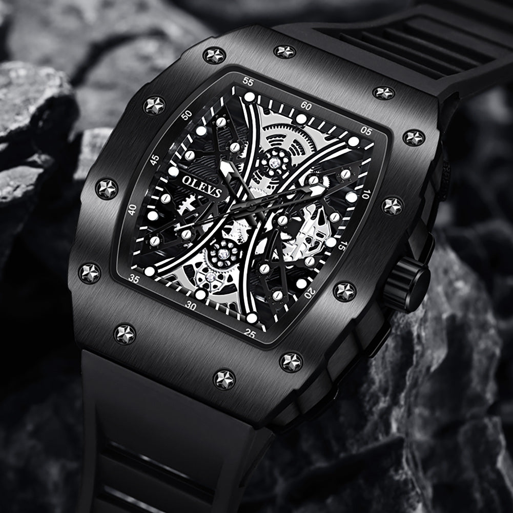 OLEVS 3602 Men's Barrel Shaped Dial Waterproof Luminous Rubber Strap