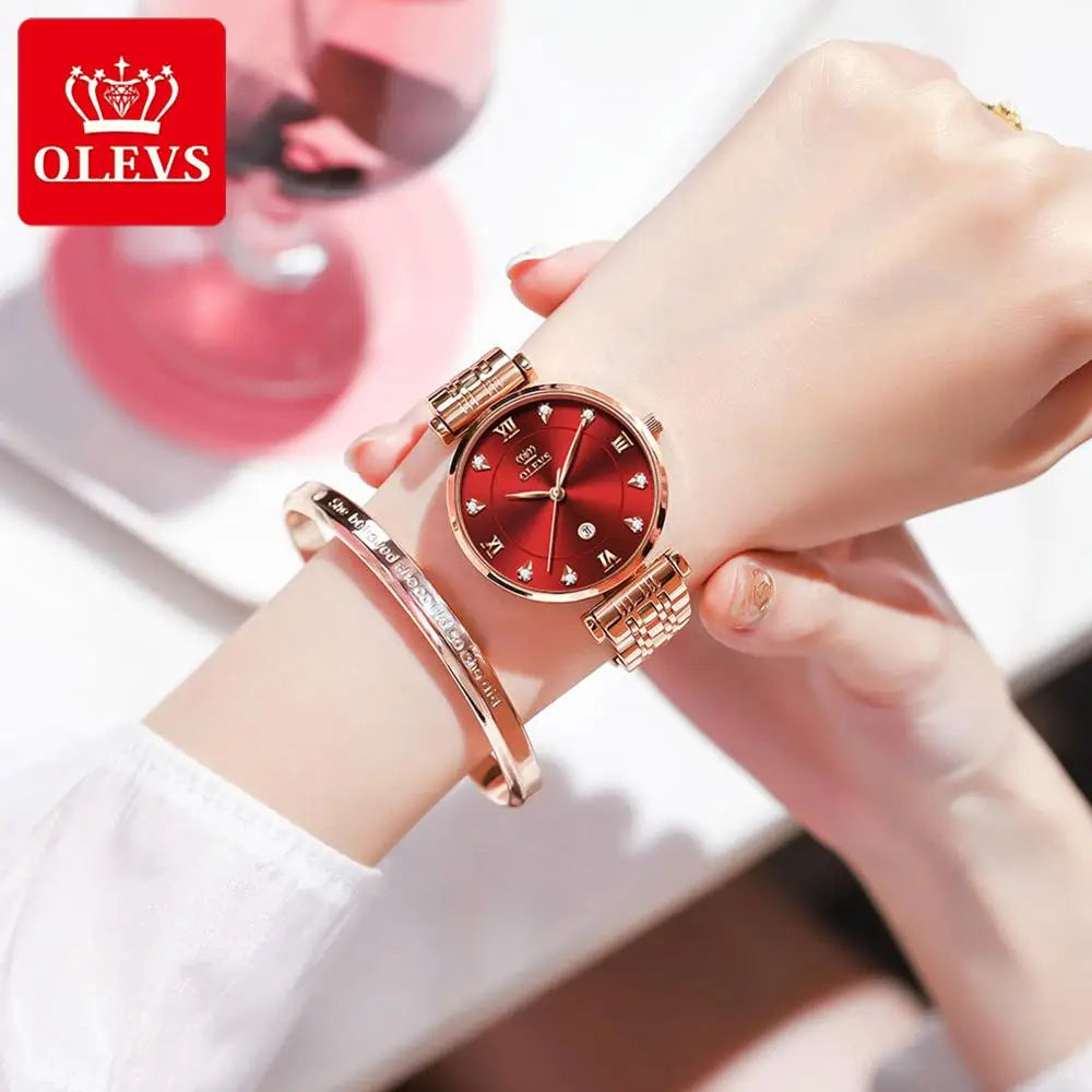 OLEVS 5866 Women Quartz Waterproof Luxury Stainless Steel