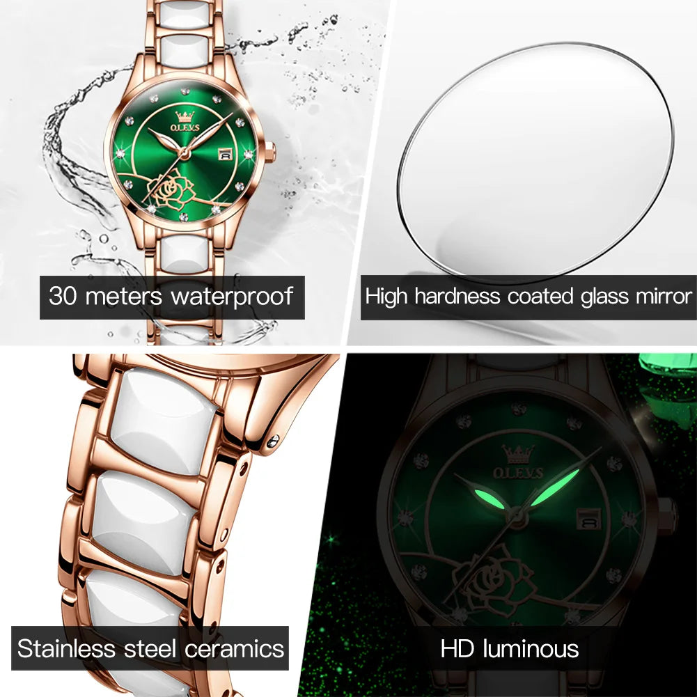 OLEVS 3606 Luxury Women Camellia Women waterproof Wristwatch