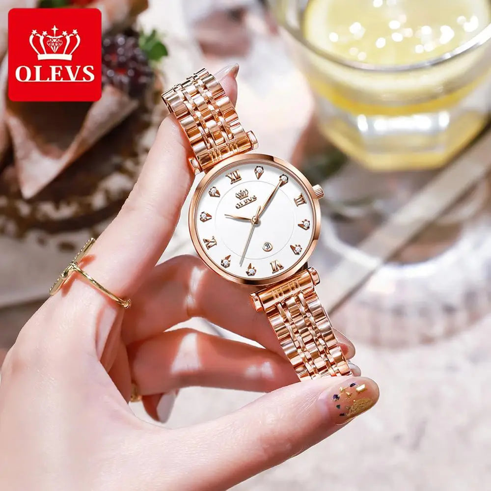 OLEVS 5866 Women Quartz Waterproof Luxury Stainless Steel