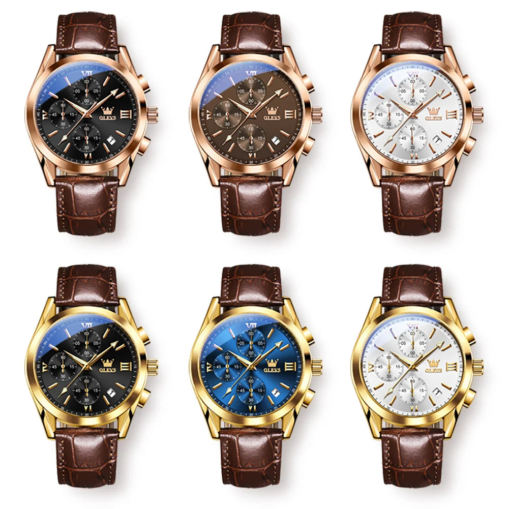 2021 OLEVS 2872 Premium Leather Waterproof Sport Chronograph