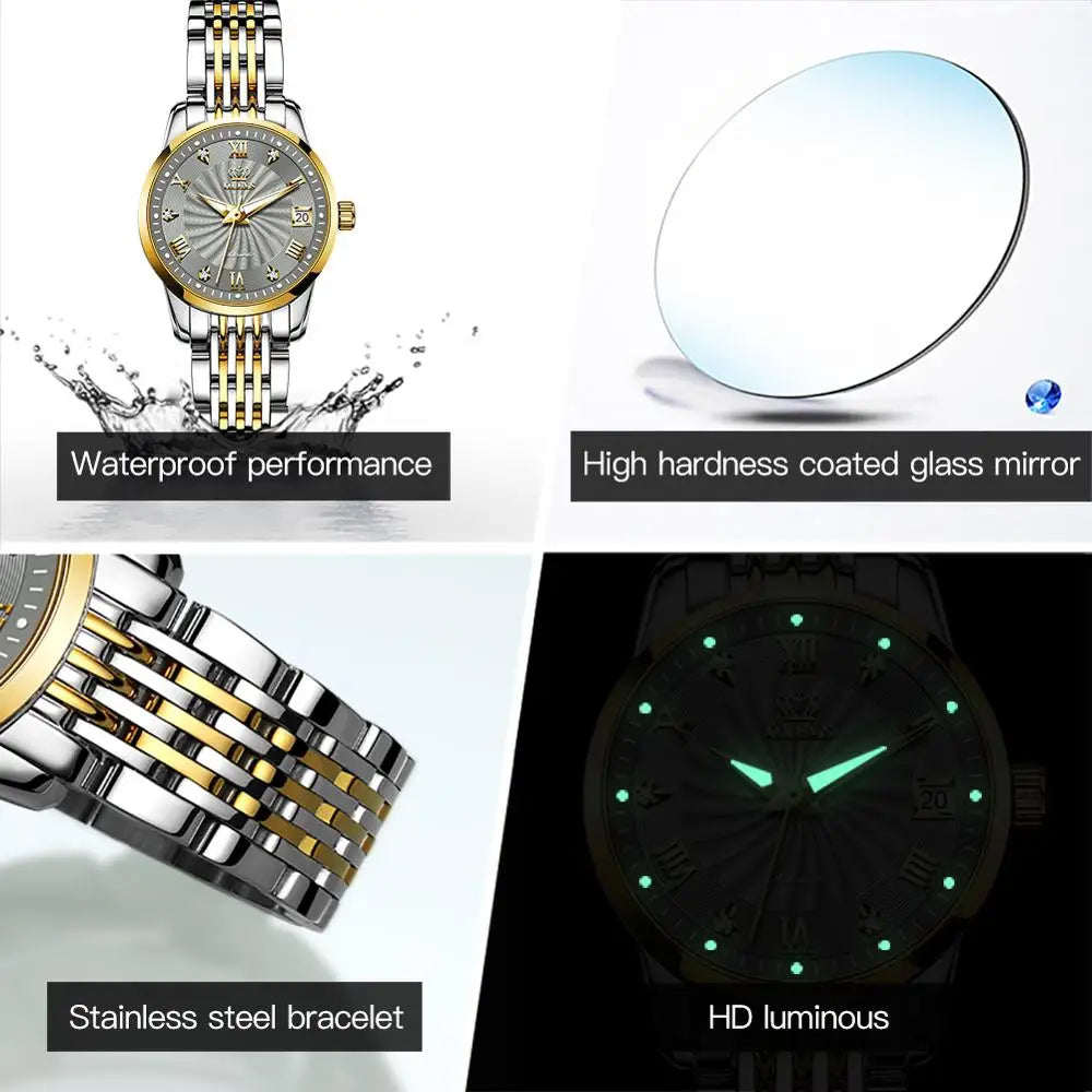 OLEVS 6630 Luxury Waterproof Stainless Steel Watch For Women