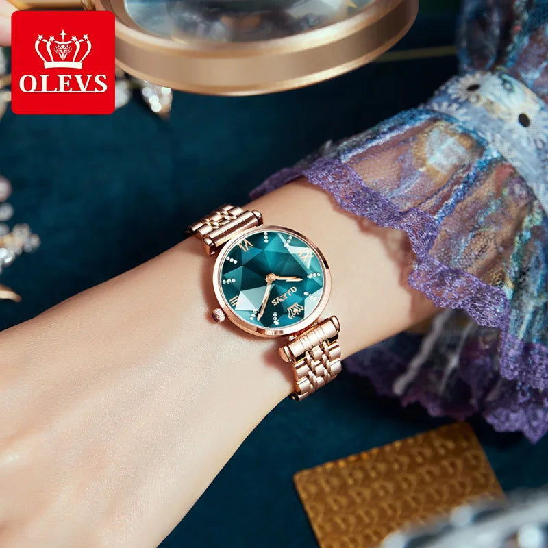 OLEVS 6642 Jewel Waterproof Stainless Steel Watch For Women with Clock Diamond