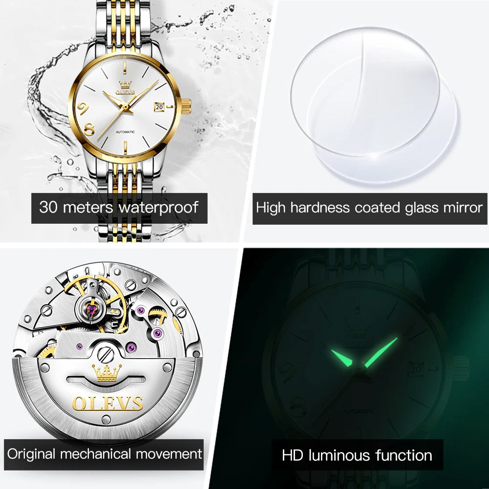 OLEVS 6632 Women Waterproof Stainless Steel Mechanical Wind