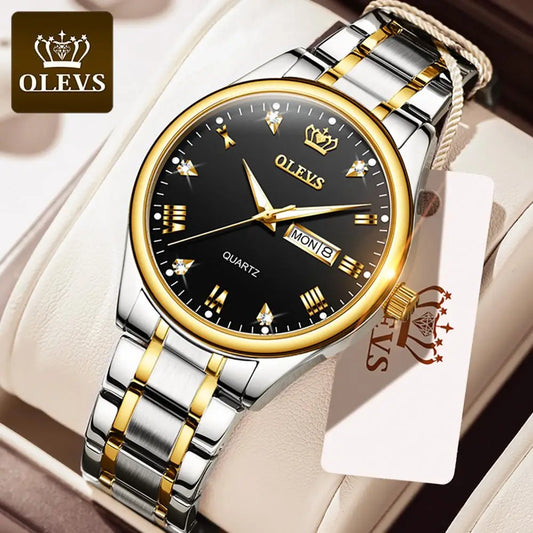 OLEVS Men's 5563 Classic Quartz Waterproof Watch Leather Strap Business Popular Casual Men Watch Date Clock Original