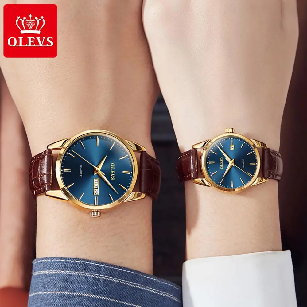 OLEVS 6698 Luxury Couple Quartz Waterproof Stainless Steel Watchstrap Watch