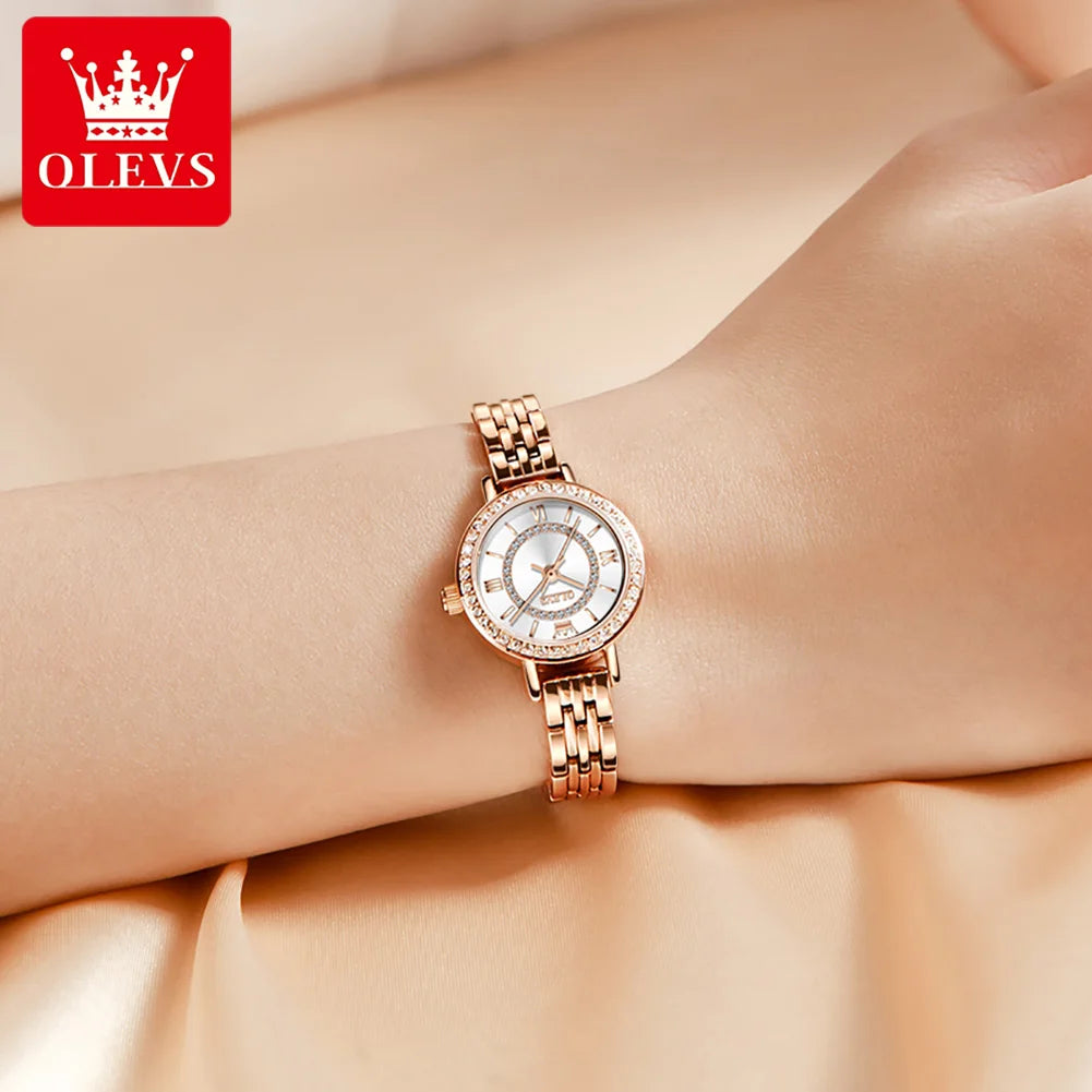 OLEVS 5508 Luxury Stainless Steel Diamond Dial Watch, Bracelet Necklace Set