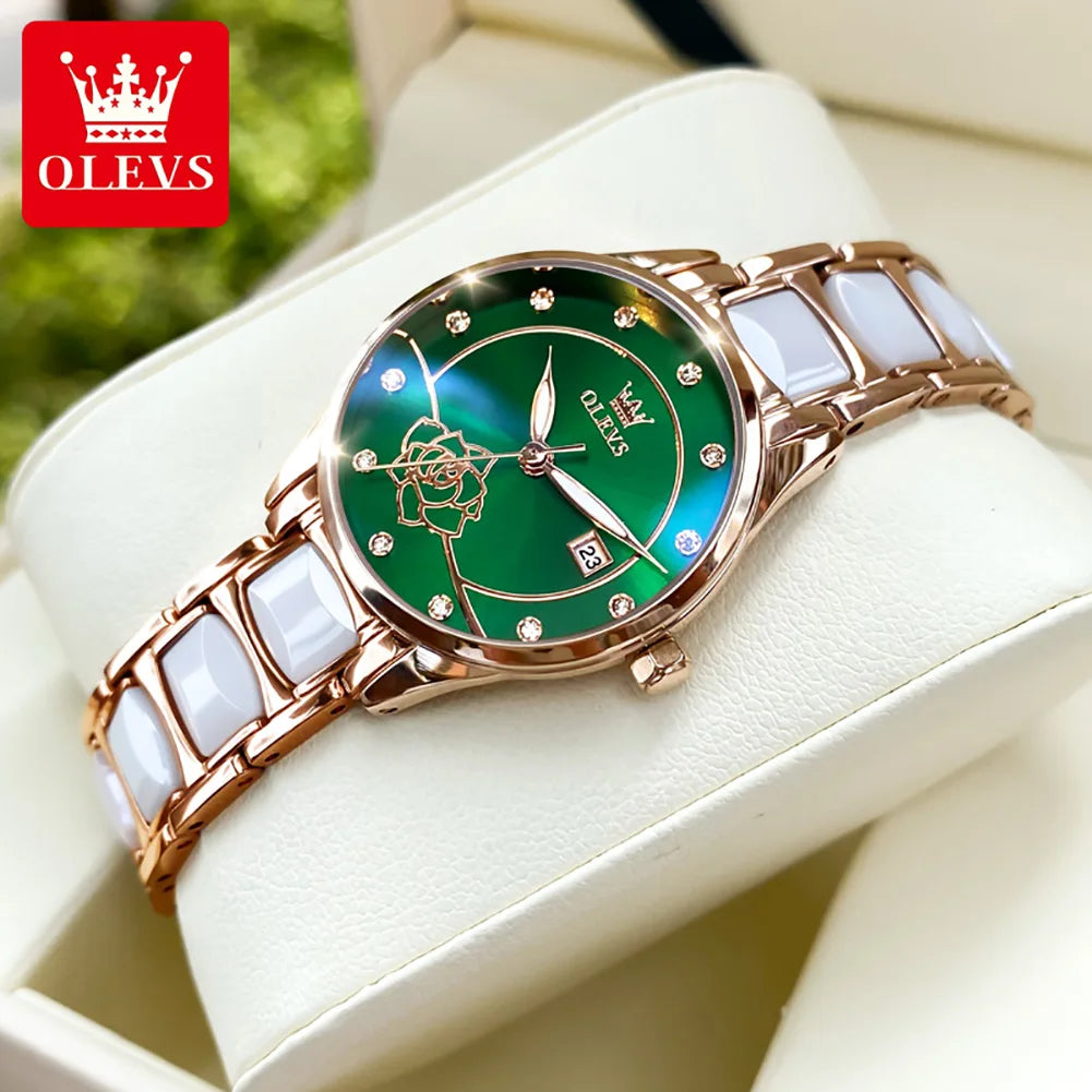 OLEVS 3606 Luxury Women Camellia Women waterproof Wristwatch