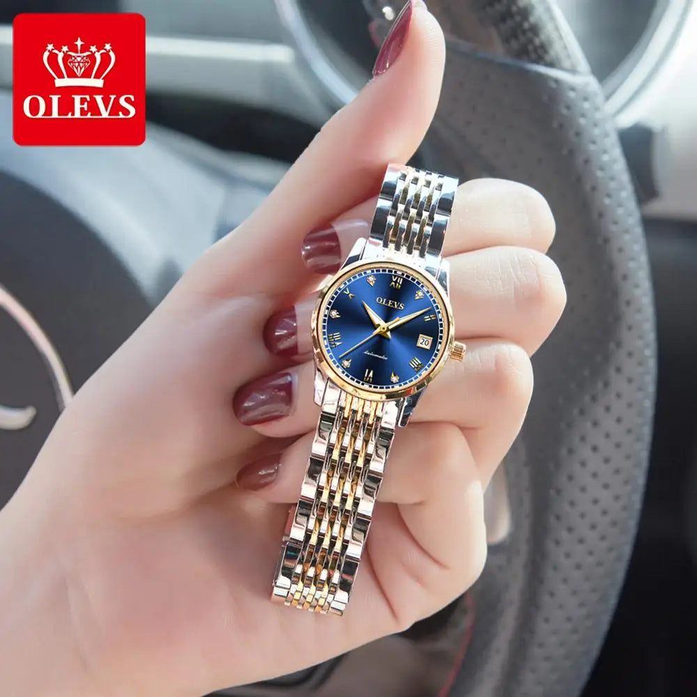 OLEVS 6602 Women Luxury Waterproof Classic Steel Strap Mechanical Watch