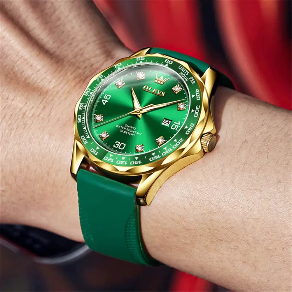 OLEVS Men's Classic Zircon Scale Date Waterproof Stainless Steel Luminous Daily