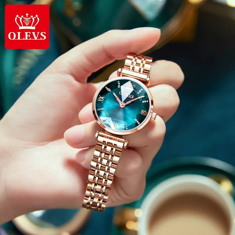 OLEVS 6642 Jewel Waterproof Stainless Steel Watch For Women with Clock Diamond