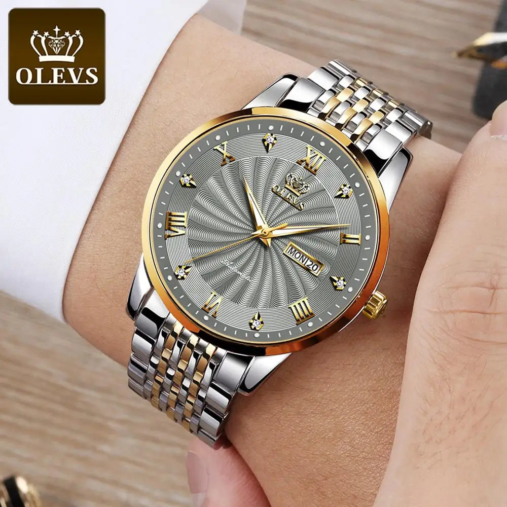 OLEVS Threaded Dial Waterproof Stainless Steel Strap Classic Men's Watch