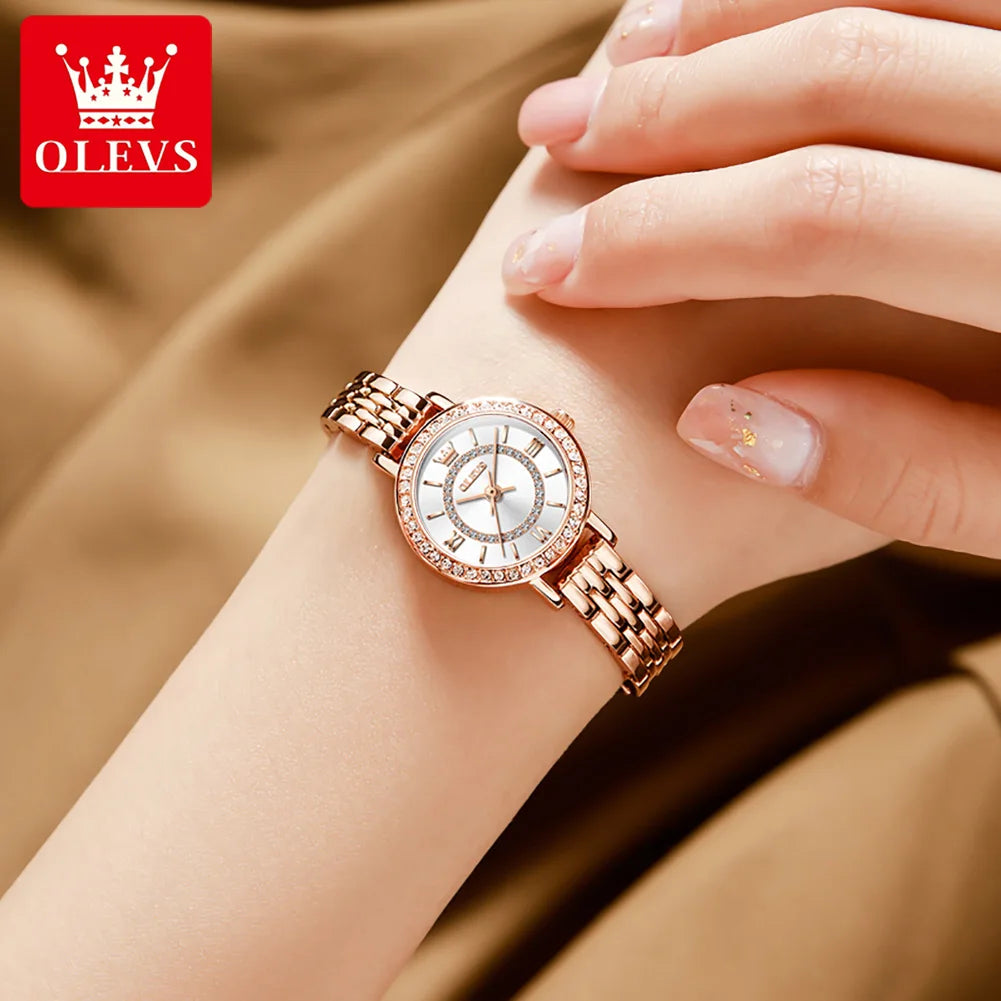 OLEVS 5508 Luxury Stainless Steel Diamond Dial Watch, Bracelet Necklace Set