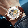 Men's Fashion Hollow Leather Strap Luminous Moon Phase