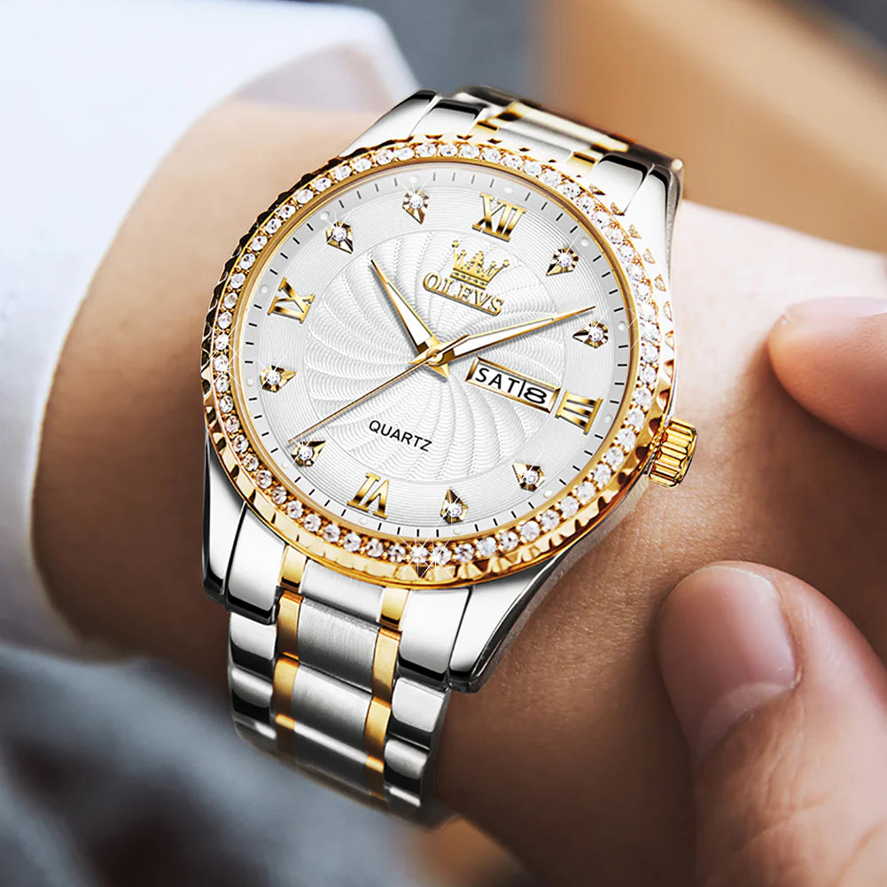 OLEVS 9906 Men's Zircon Bezel Waterproof