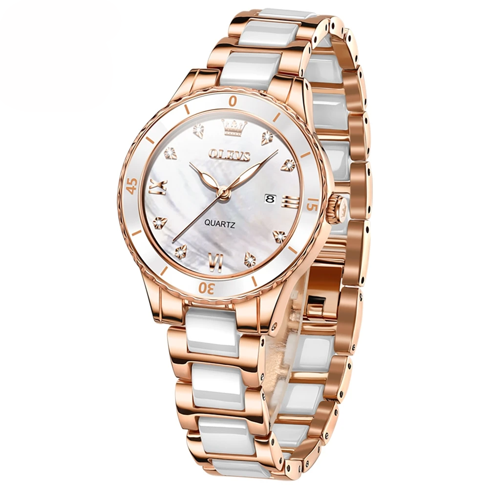 OLEVS 9985 Women's Ceramics Quartz Diamond Scale Display Waterproof Luminous Watch
