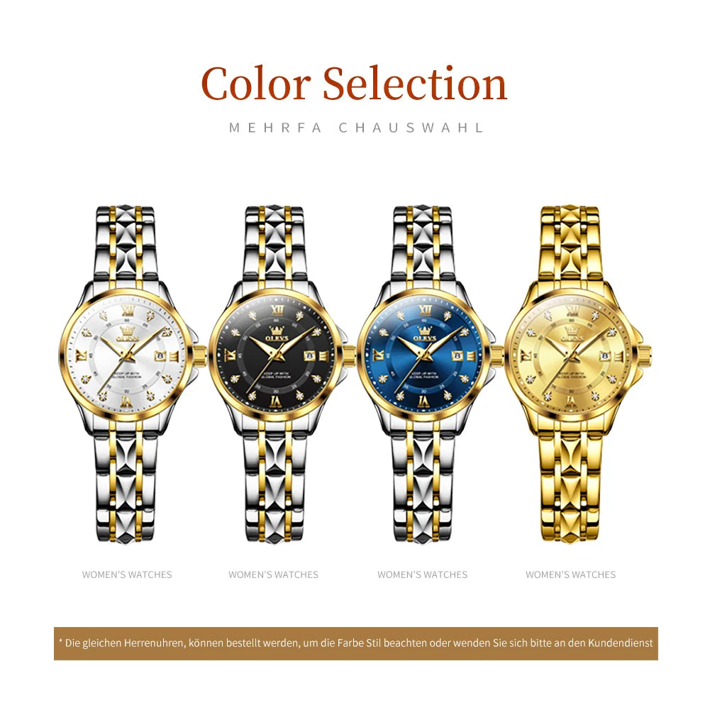 OLEVS 2906 Women‘s Luxury Gold Waterproof Rhombus Stainless Steel Watch