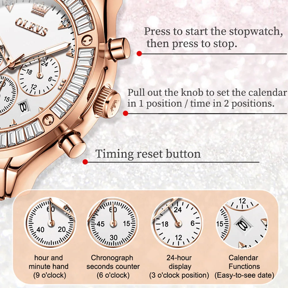 OLEVS 9978 Women's Zirconium Diamonds Dazzling Multifunctional Dial Watch