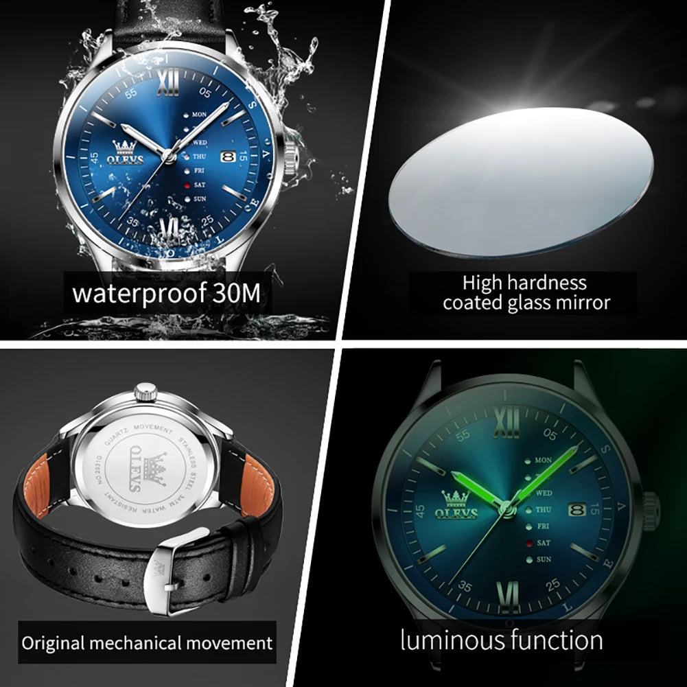 OLEVS Men's Minimalist Fashionable Waterproof Luminous