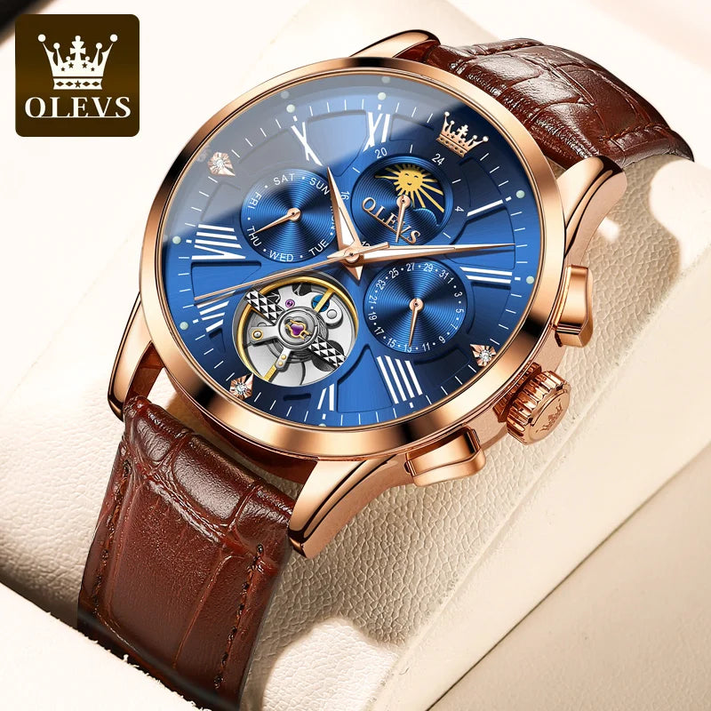 OLEVS 9912 Men's Automatic Wind up Waterproof Skeleton Gold Set