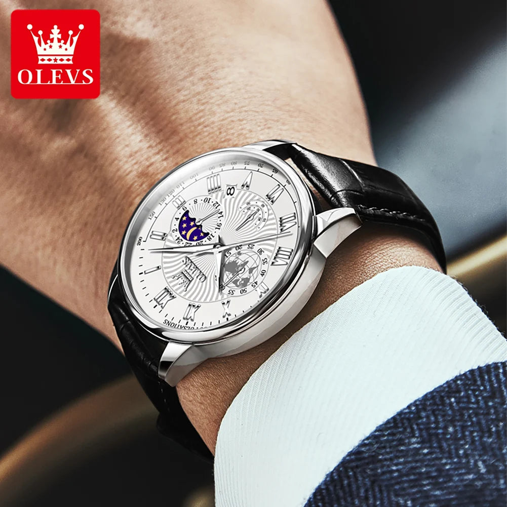 OLEVS 2893 Men's Waterproof Luminous Moon Phase Calendar Chronograph