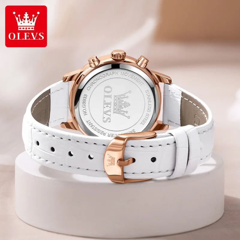 OLEVS 9933 Women's Luxury Diamond Ladies Waterproof Leather Strap Watch