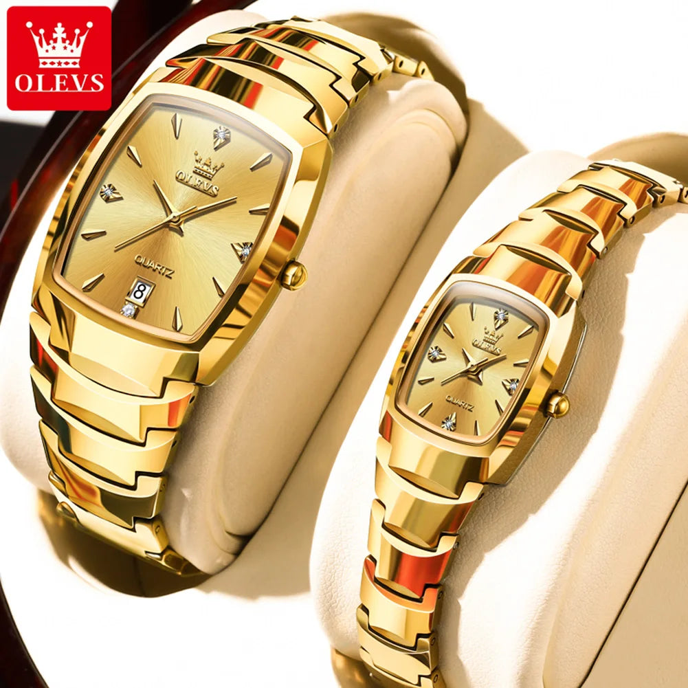 OLEVS 7006cp Couple Luxury Gold Original Waterproof Wristwatch Tungsten Steel