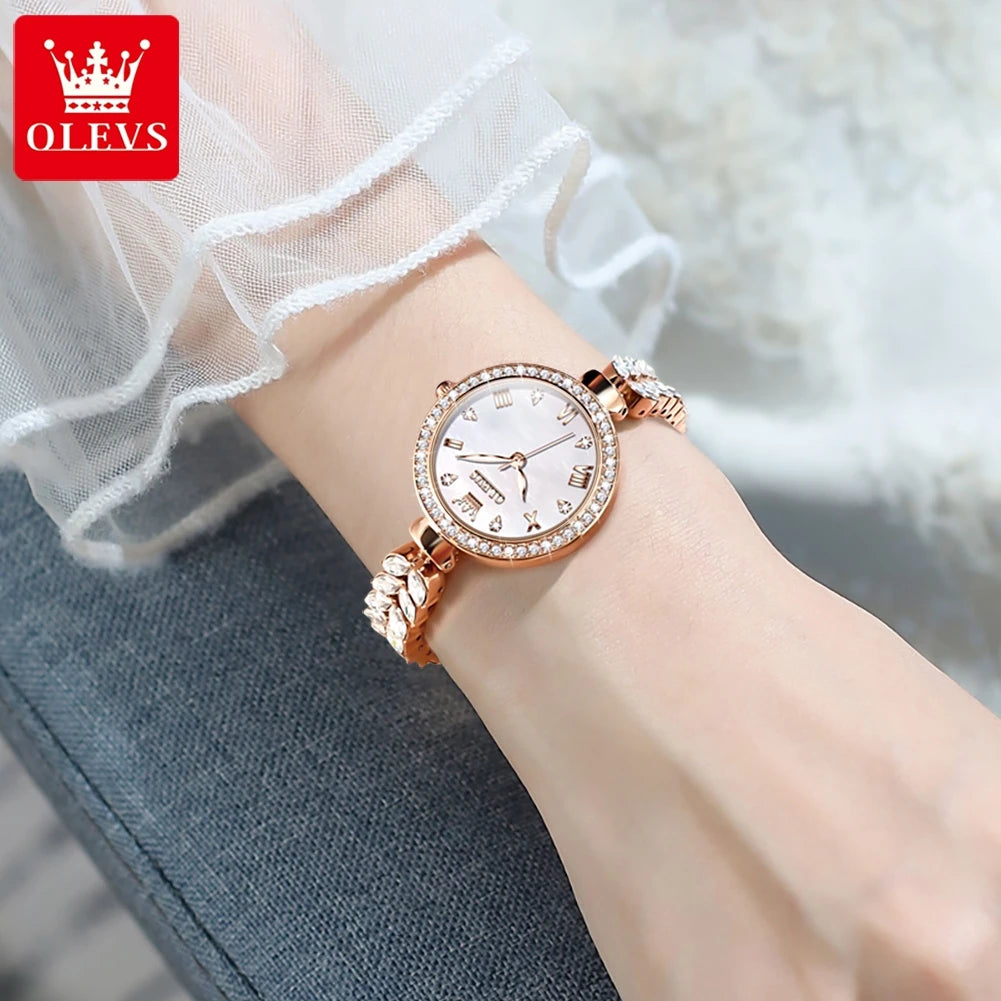 OLEVS 9971 Women's Waterproof Stainless Steel Fish Bone Strap Luminous Hand Diamond