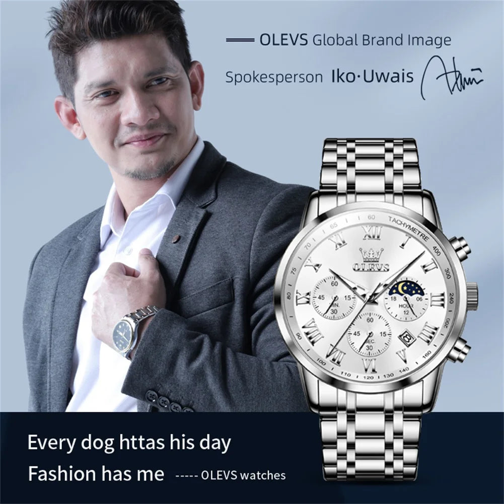 OLEVS Men's Luminous Moon Phase Date Chronograph