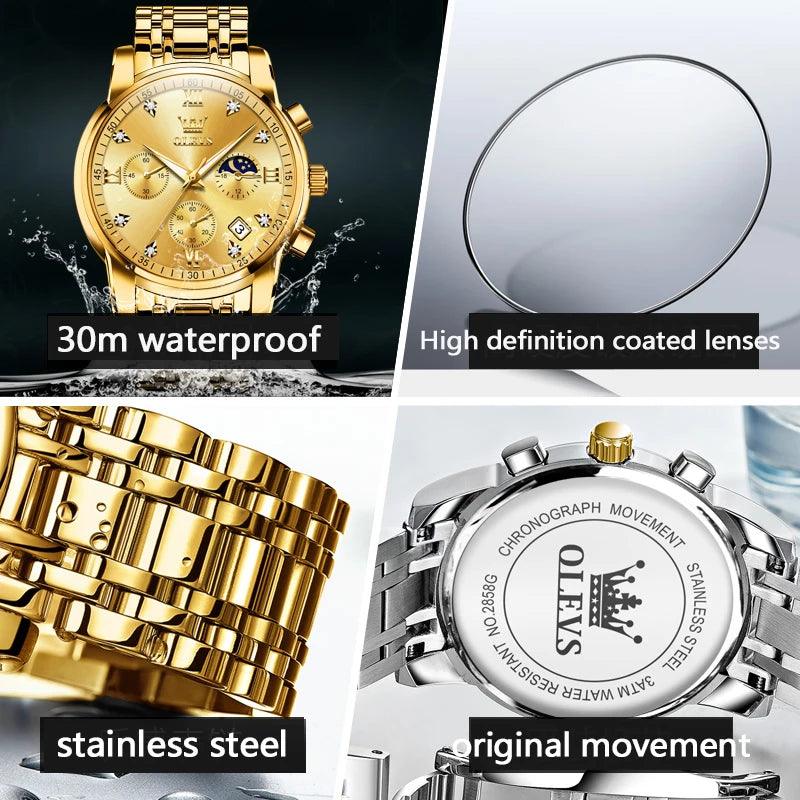 OLEVS 2858 Men's Chronograph Waterproof Luminous Fashion Trend Moon Phase Date