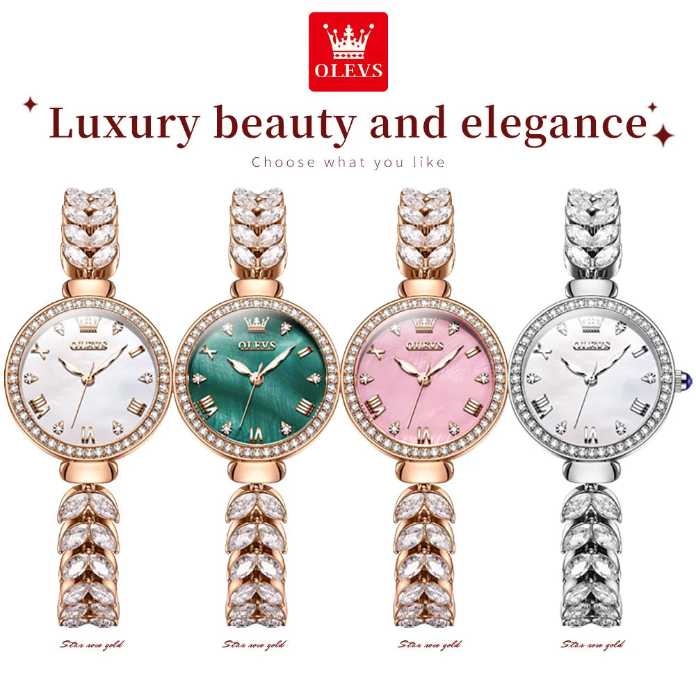 OLEVS 9971 Women's Waterproof Stainless Steel Fish Bone Strap Luminous Hand Diamond