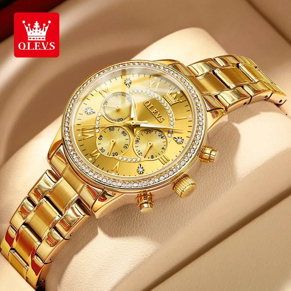 OLEVS TY715 Women's Chronograph Waterproof Luminous Rhinestone Dial Watch