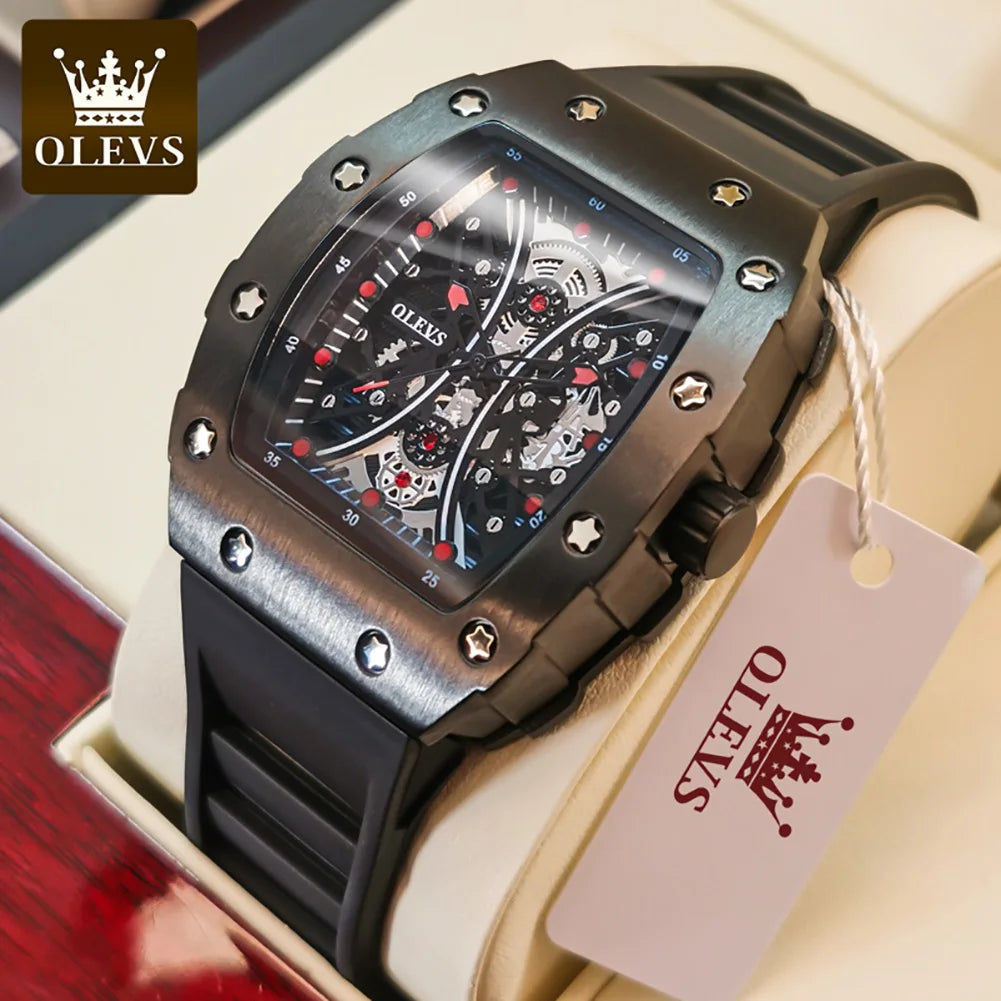 OLEVS 3602 Men's Barrel Shaped Dial Waterproof Luminous Rubber Strap