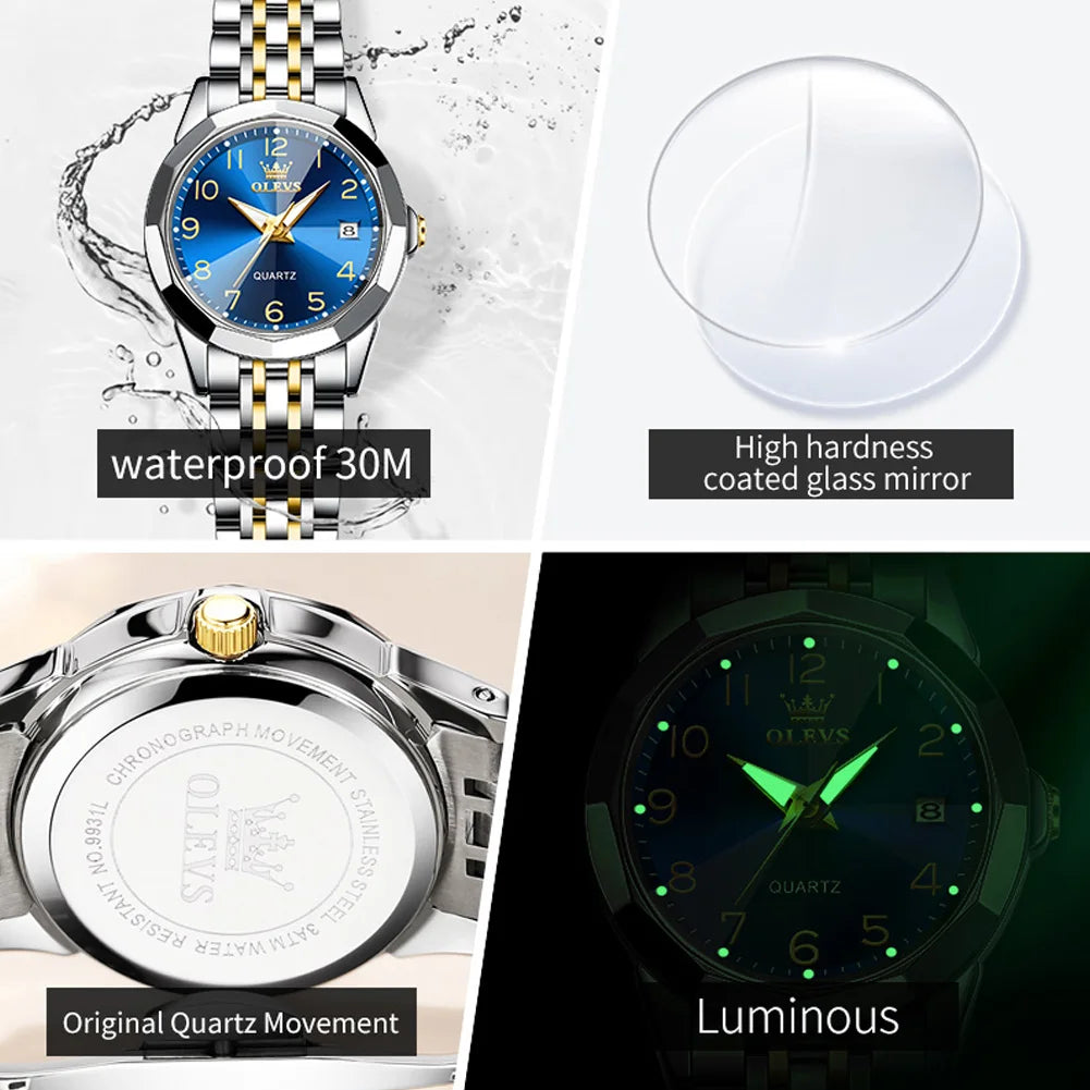 OELVS 9970 Women's Luxury Rhombus Waterproof Luminous Wristwatch