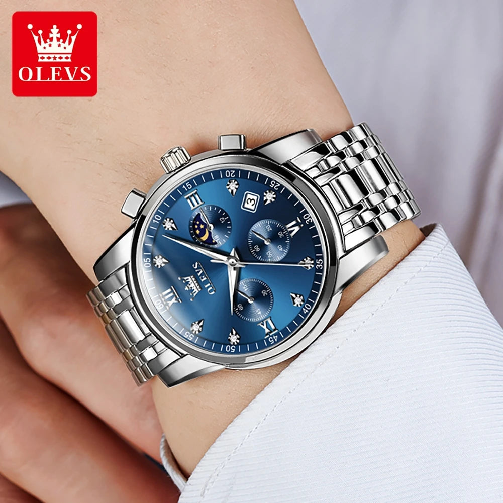 OLEVS 2858 Men's Multifunctional Chronograph Quartz Wateproof Luminous Moon Phase Date
