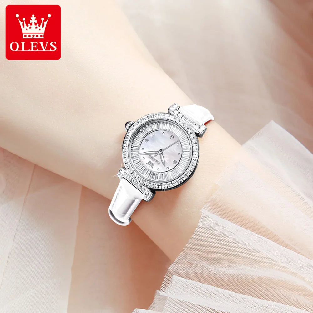 OLEVS 9983 Women's Light luxury Waterproof Leather Luminous Diamond Ring Dial Watch