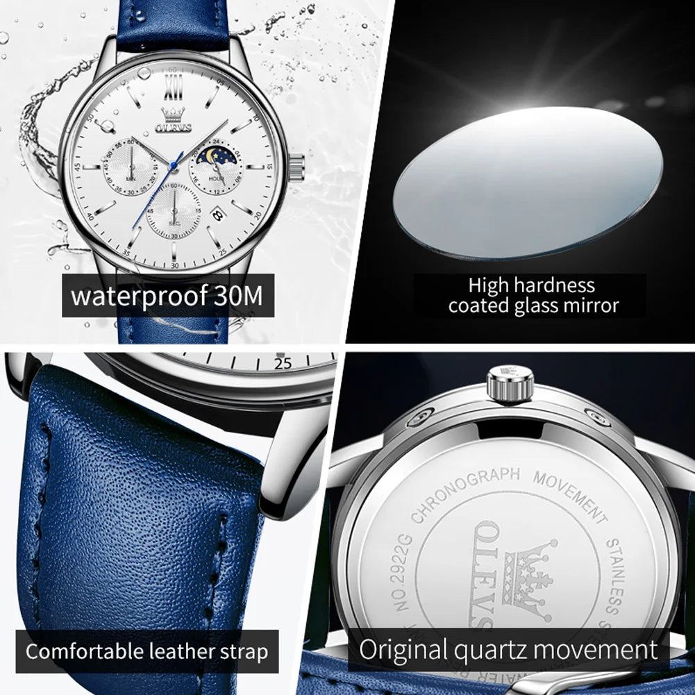 OLEVS Men's Classic Three Small Dials Multifunctions Chronograph Waterproof