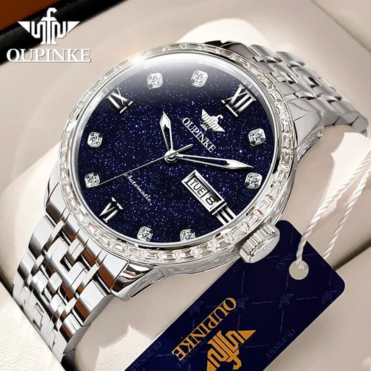 OUPINKE 3241 Men Mechanical Starry Sky Dial Waterproof Tungsten Steel