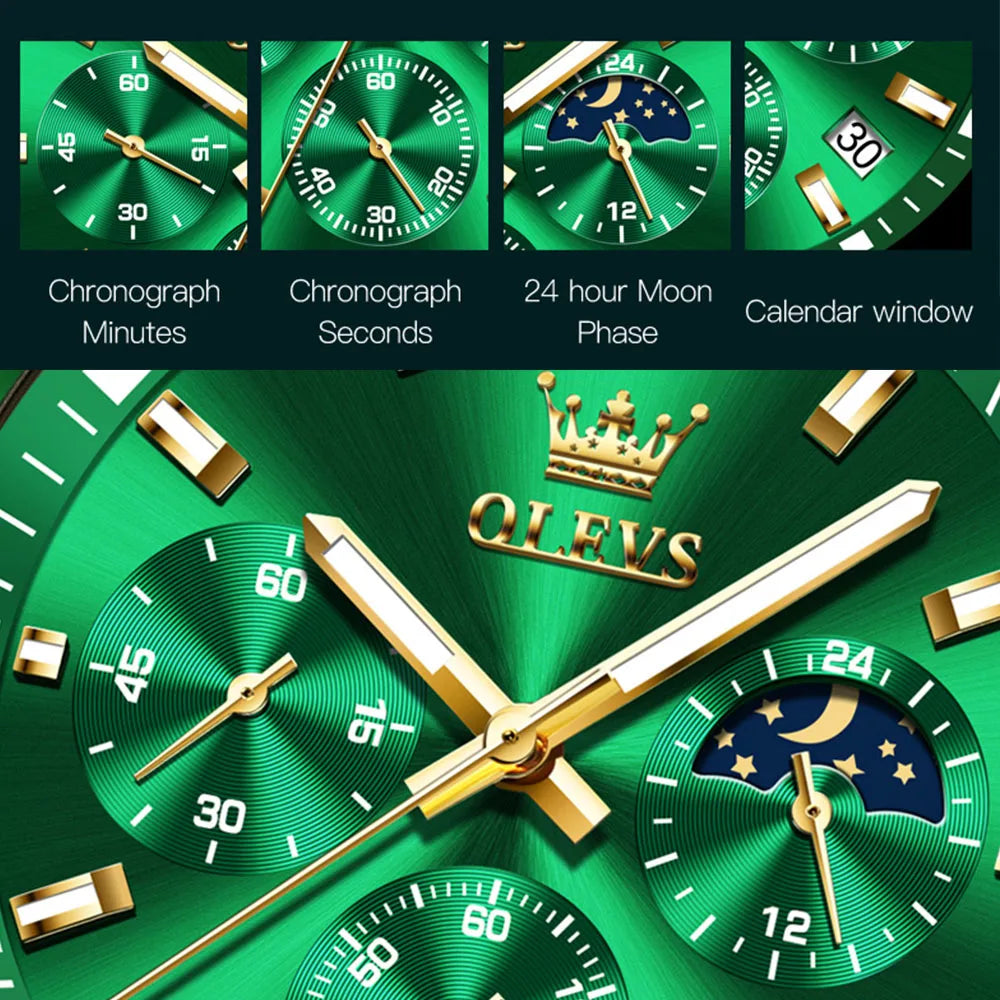 OLEVS 2870 Men's Waterproof Quartz Stainless Steel Strap Sport Date Clock