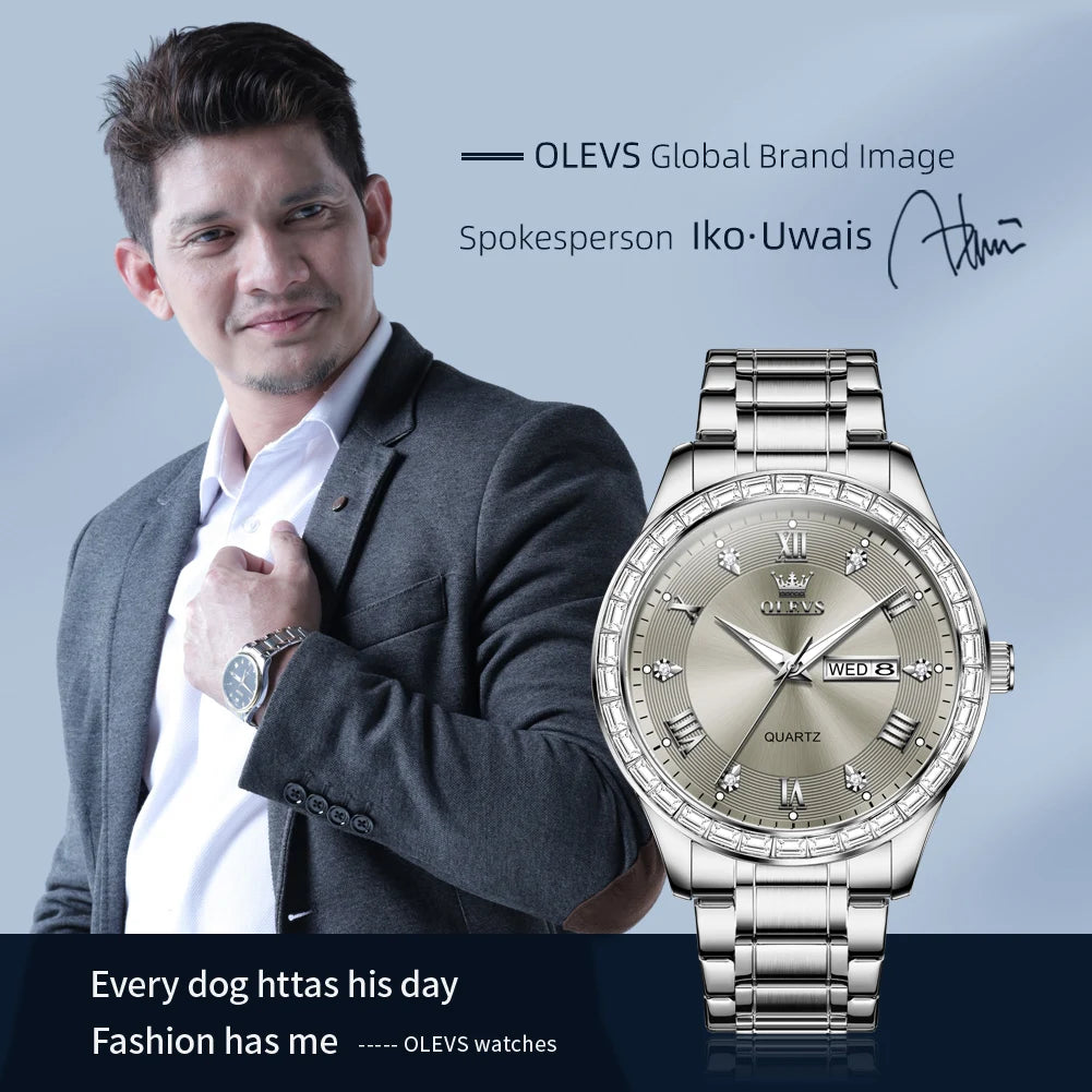 OLEVS 9906 Men's Zircon Bezel Waterproof