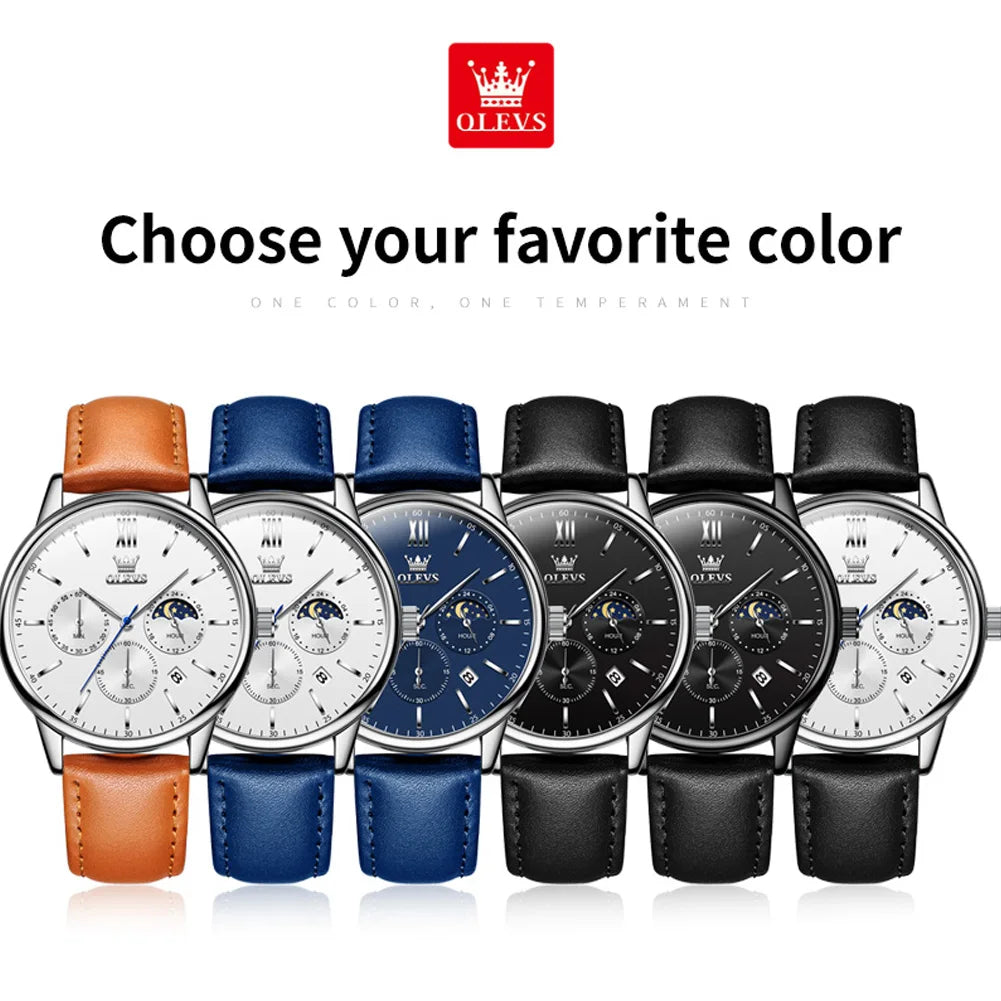 OLEVS Men's Classic Three Small Dials Multifunctions Chronograph Waterproof